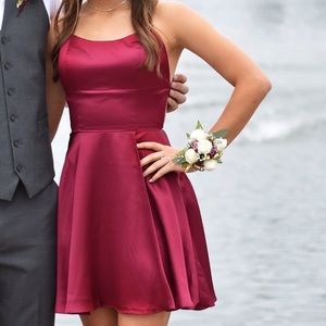 Sherri Hill Burgundy Dress with strappy tie back. WORN ONCE size 2